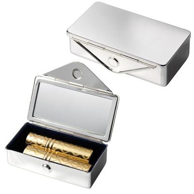 Branded Promotional SILVER METAL LIPSTICK HOLDER with Mirror Lipstick Holder From Concept Incentives.