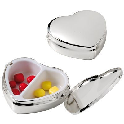 Branded Promotional HEART SILVER METAL PILL BOX Pill Box From Concept Incentives.