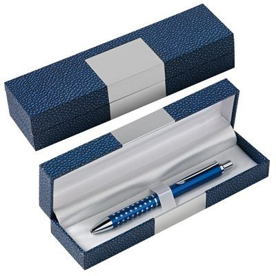 Branded Promotional RECTANGULAR PEN PRESENTATION BOX in Blue Leather Pen Presentation Box From Concept Incentives.