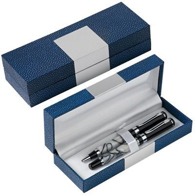 Branded Promotional LARGE RECTANGULAR PEN PRESENTATION BOX in Blue Leather Pen Presentation Box From Concept Incentives.