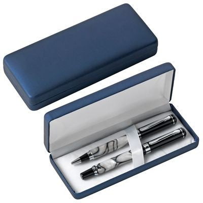 Branded Promotional PEN PRESENTATION BOX in Metallic Blue Rubber Pen Presentation Box From Concept Incentives.