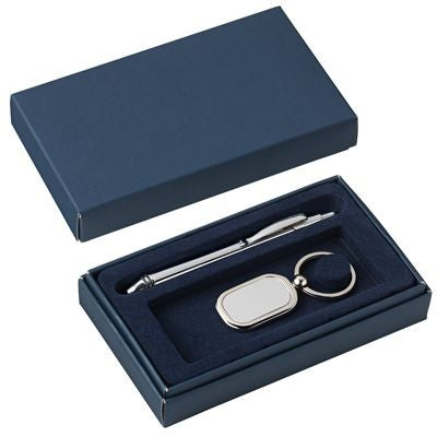 Branded Promotional PRESENTATION BOX FOR PEN & KEYRING SET in Blue Presentation Box From Concept Incentives.