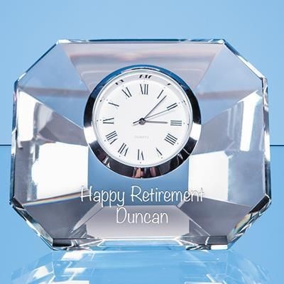 Branded Promotional 8CM OPTICAL CRYSTAL WEDGE CLOCK Clock From Concept Incentives.