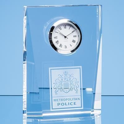 Branded Promotional 11CM OPTICAL CRYSTAL BEVELLED RECTANGULAR CLOCK Clock From Concept Incentives.