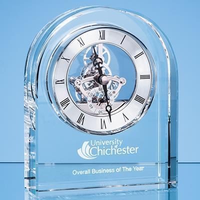 Branded Promotional 14CM OPTICAL CRYSTAL ARCHED CLOCK Clock From Concept Incentives.