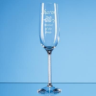 Branded Promotional 2 CRYSTAL CHAMPAGNE FLUTES with Diamante Filled Stems in Satin Lined Gift Box Champagne Flute From Concept Incentives.