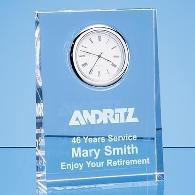 Branded Promotional 12CM OPTICAL CRYSTAL TAPERED RECTANGULAR CLOCK Clock From Concept Incentives.