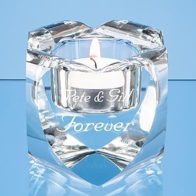 Branded Promotional 6CM OPTICAL CRYSTAL HEART TEALIGHT HOLDER Candle Holder From Concept Incentives.