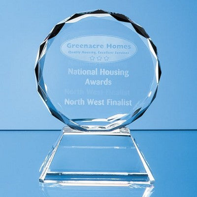 Branded Promotional 9CM OPTICAL CRYSTAL MOUNTED FACET CIRCLE AWARD Award From Concept Incentives.