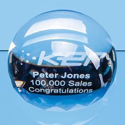 Branded Promotional 9CM OPTICAL CRYSTAL FACET EDGED DOME PAPERWEIGHT Paperweight From Concept Incentives.