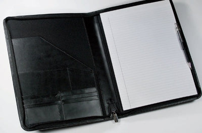 Branded Promotional MALVERN GENUINE LEATHER A4 ZIP FOLDER in Black Conference Folder from Concept Incentives