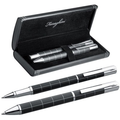 Branded Promotional FERRAGHINI METAL WRITING SET in Black Pen Set From Concept Incentives.