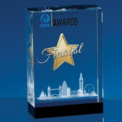 Branded Promotional 12X8X4CM OPTICAL CRYSTAL RECTANGULAR with Onyx Black Base Award From Concept Incentives.