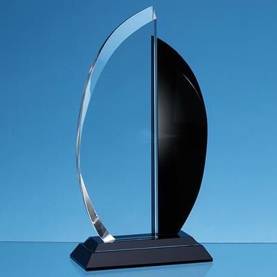 Branded Promotional 21CM CLEAR TRANSPARENT & ONYX BLACK OPTICAL CRYSTAL FACET CURVE AWARD Award From Concept Incentives.