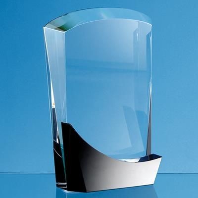 Branded Promotional 18CM OPTICAL CRYSTAL ARCH AWARD with Onyx Black Swooping Base Award From Concept Incentives.