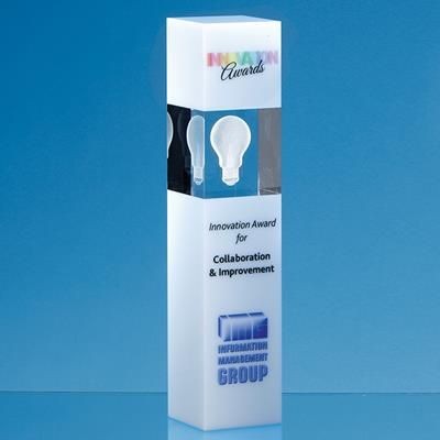 Branded Promotional 24CM CLEAR TRANSPARENT & WHITE OPTICAL CRYSTAL SQUARE COLUMN AWARD Award From Concept Incentives.