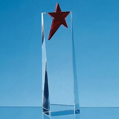 Branded Promotional 21CM OPTICAL CRYSTAL RECTANGULAR with Brilliant Red Star Award Award From Concept Incentives.