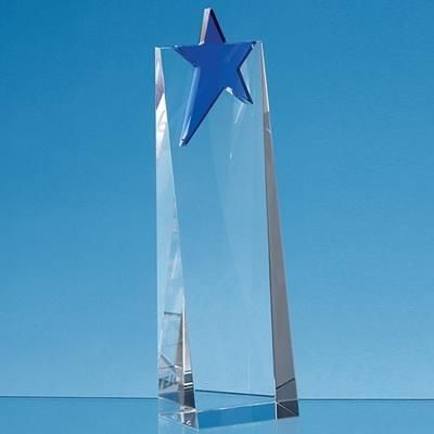 Branded Promotional 18CM OPTICAL CRYSTAL RECTANGULAR with Cobalt Blue Star Award Award From Concept Incentives.