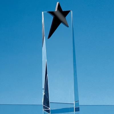 Branded Promotional 18CM OPTICAL CRYSTAL RECTANGULAR with an Onyx Black Star Award Award From Concept Incentives.