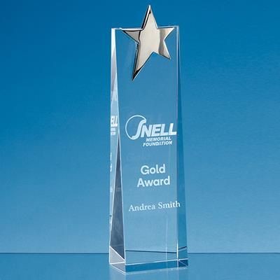 Branded Promotional 27CM OPTICAL CRYSTAL RECTANGULAR with Gold Star Award From Concept Incentives.