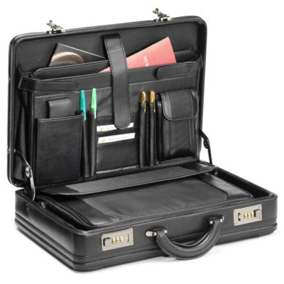 Branded Promotional FALCON 14 INCH LAPTOP FAUX LEATHER & POLYESTER ATTACHE BRIEFCASE with Removable Laptop Bag in Black Briefcase From Concept Incentives.