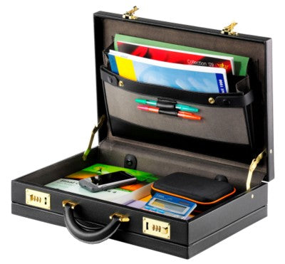 Branded Promotional FALCON FAUX LEATHER EXPANDABLE ATTACHE BRIEFCASE in Black Briefcase From Concept Incentives.