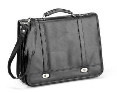 Branded Promotional FALCON FAUX LEATHER FLAPOVER MESSENGER BRIEFCASE in Black Briefcase From Concept Incentives.