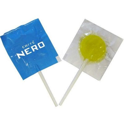 Branded Promotional FLAT LOLLIPOP in White Personalised Wrapper Lollipop From Concept Incentives.