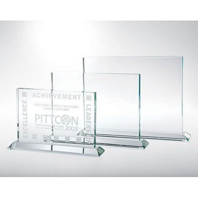 Branded Promotional STARFIRE HORIZONTAL RECTANGULAR GLASS AWARD with Base Award From Concept Incentives.