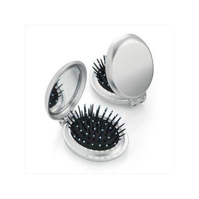 Branded Promotional METALLIC SILVER FOLDING BRUSH AND MIRROR Hair Brush From Concept Incentives.