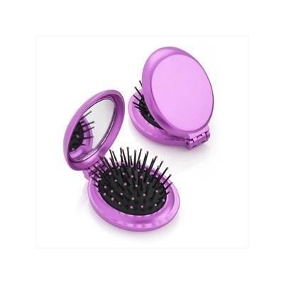 Branded Promotional METALLIC PINK FOLDING BRUSH AND MIRROR Hair Brush From Concept Incentives.