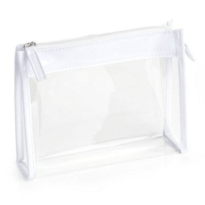 Branded Promotional CLEAR TRANSPARENT PVC BAG with White Trim & Zipper Bag From Concept Incentives.