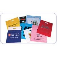 Branded Promotional DIGITAL PRINT PATCH HANDLE POLYTHENE CARRIER BAG in White Carrier Bag From Concept Incentives.