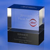 Branded Promotional GLASS CUBE BLOCK AWARD TROPHY  with Black Base Award From Concept Incentives.