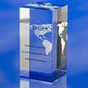 Branded Promotional GLASS CUBE BLOCK AWARD TROPHY  with Bonded Blue Base & Sandblasting Award From Concept Incentives.