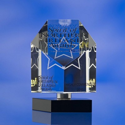 Branded Promotional GLASS & METAL SPINNING AWARD TROPHY  with Colour Sandblasting Award From Concept Incentives.