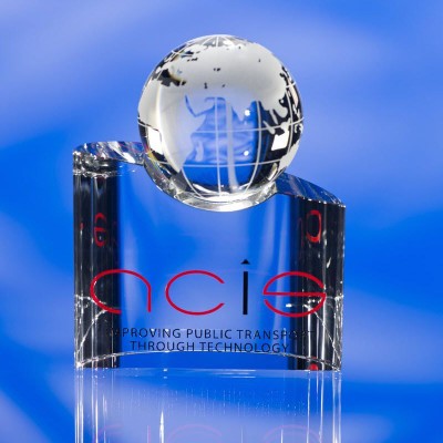 Branded Promotional GLASS GLOBE AWARD TROPHY  with Colour Sandblasting Award From Concept Incentives.