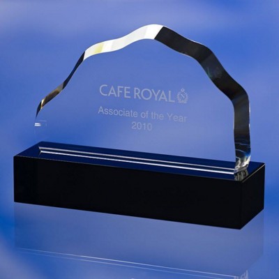 Branded Promotional OPTICAL GLASS MOUNTAIN SHAPE AWARD TROPHY  with Black Glass Base Award From Concept Incentives.