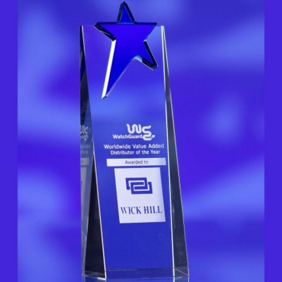 Branded Promotional BLUE STAR GLASS AWARD TROPHY Award From Concept Incentives.