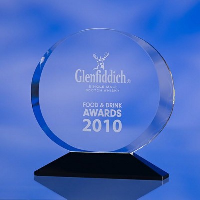 Branded Promotional OVAL CRYSTAL GLASS AWARD TROPHY with Black Glass Base Award From Concept Incentives.