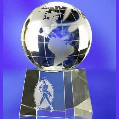 Branded Promotional GLASS WORLD GLOBE on BASE Award From Concept Incentives.