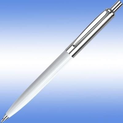 Branded Promotional GIOTTO BALL PEN in White with Silver Trim Pen From Concept Incentives.