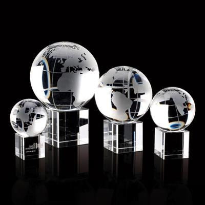 Branded Promotional CRYSTAL 100MM GLOBE ON CLEAR TRANSPARENT CUBE Award From Concept Incentives.