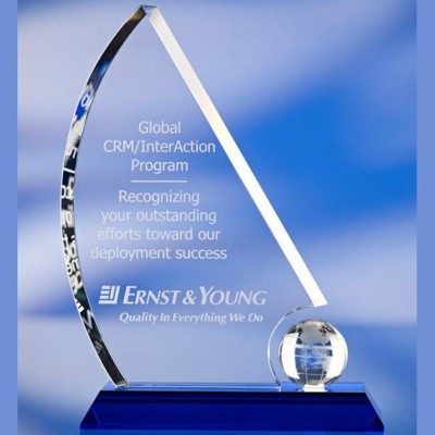 Branded Promotional BLUE BASED GLASS AWARD TROPHY Award From Concept Incentives.