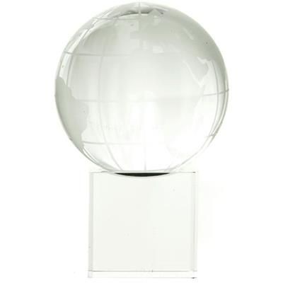 Branded Promotional CRYSTAL 60MM GLOBE ON CLEAR TRANSPARENT CUBE Award From Concept Incentives.