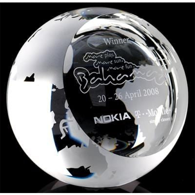 Branded Promotional 80MM CRYSTAL GLOBE with Sloping Flat Face Globe From Concept Incentives.