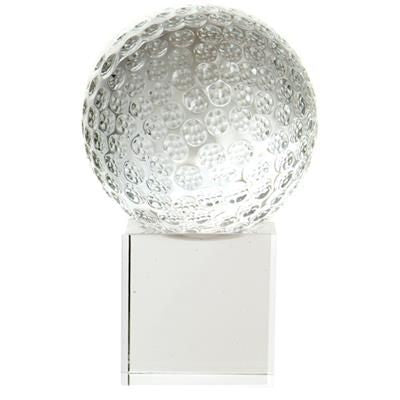 Branded Promotional CRYSTAL 50MM GOLF BALL ON CLEAR TRANSPARENT BASE Award From Concept Incentives.