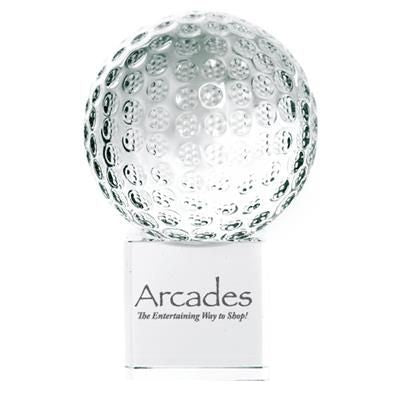 Branded Promotional CRYSTAL 60MM GOLF BALL ON CLEAR TRANSPARENT CUBE Award From Concept Incentives.