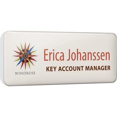 Branded Promotional PLASTIC FACED PERSONALISED NAME BADGE in White Name Badge From Concept Incentives.