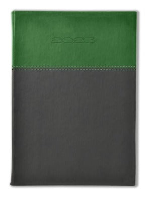 Branded Promotional HORIZON BICOLOUR A5 DAY PER PAGE DESK DIARY in Grey and Green from Concept Incentives